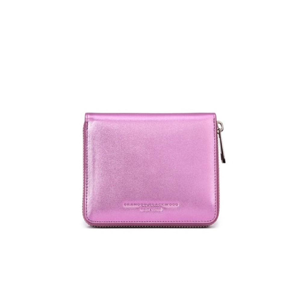 Tristan Bi-fold Wallet- Metallic Pink Leather, Pink Leather Removable Coin Pouch